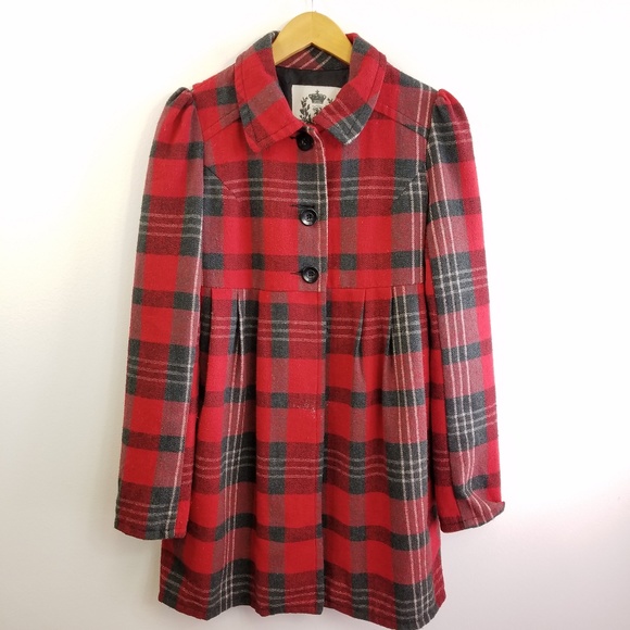 BB Dakota Jackets & Blazers - BB Dakota Plaid Red Gray Swing Pea Coat Jacket S